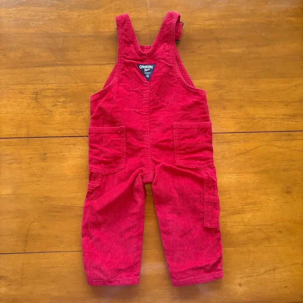 Kids Baby Toddler OshKosh Red Corduroy Overalls Size 12 Months